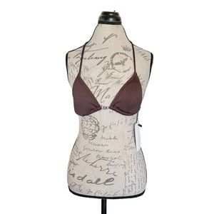 Motf Shein Bikini Bra Top Brown Ribbed Size XS Back Tied Beads Padded NWT Summer